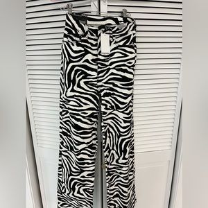 H&M Zebra print wide leg twill pants size xs/0 NWT